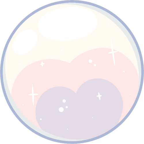 A white- and pink-colored orb with white sparkles and glisten marks.
